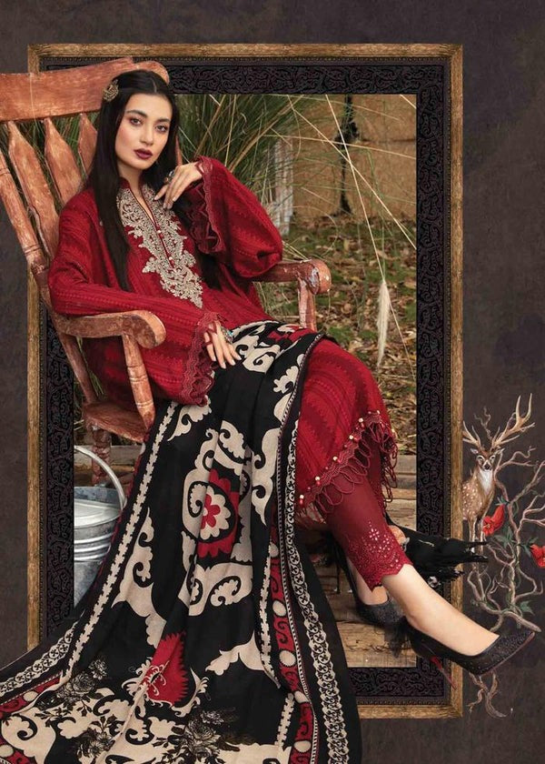 QN412 WINTER 3PC Dhannak Embroidered suit with Printed Shawll - Qirat Noman