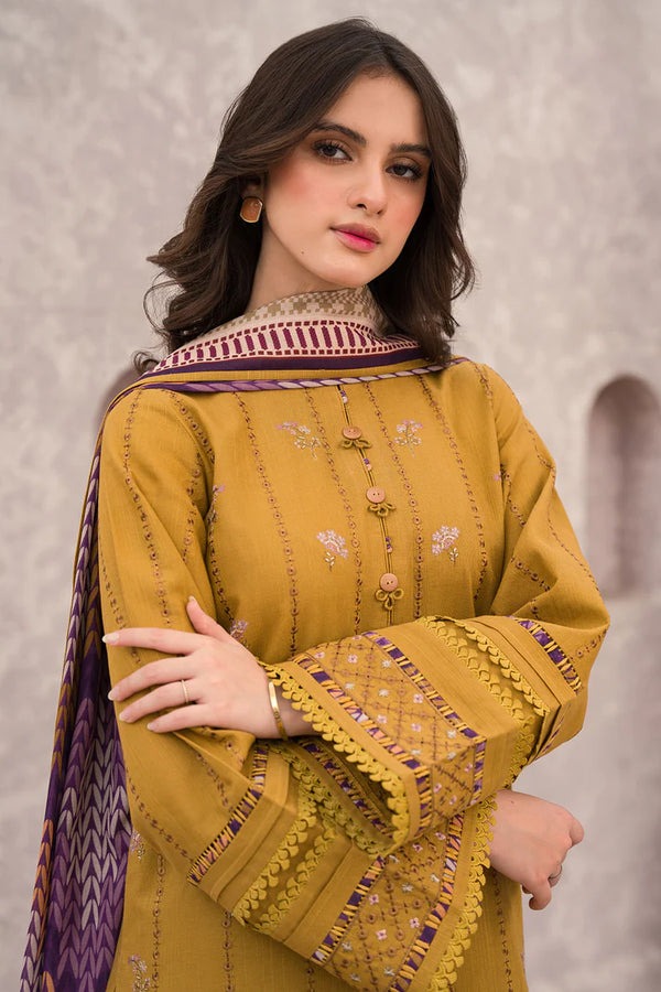 QN618 WINTER 3PC Dhannak Embroidered suit with Printed Shawll - Qirat Noman