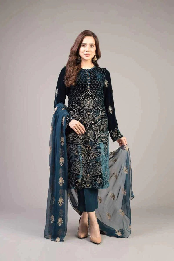 QN012 Bareeze 3PC Summer Lawn Front Full Embroidered Back Bazo Embroidered Bember Dupatta - Qirat Noman