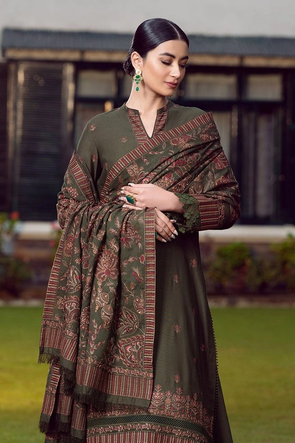 QN415 WINTER Embroidered Dhanak Suit with Heavy Embroidered Dhanak Shawl - Qirat Noman