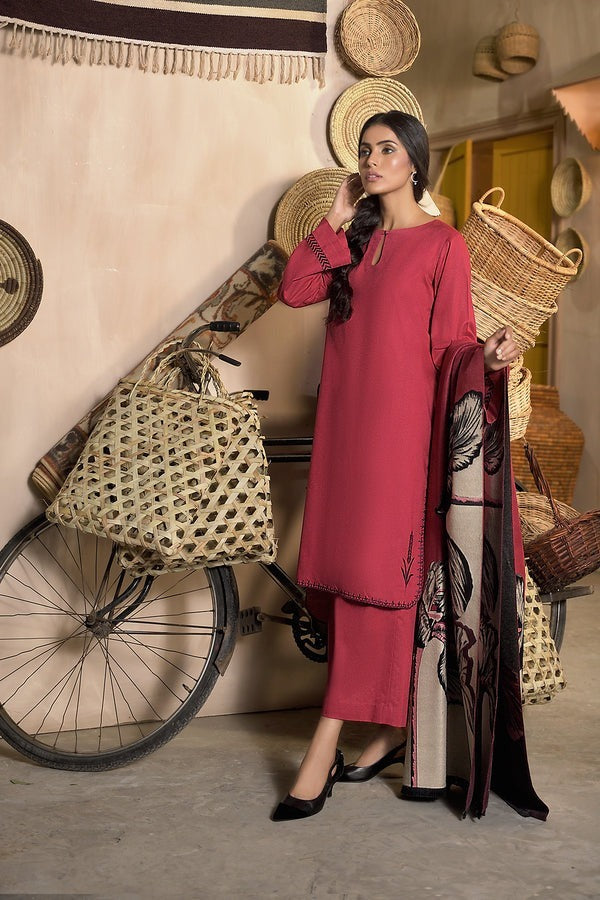 QN813 Winter Nishat Linen Plain three piece With Printed Karandi Shawll - Qirat Noman