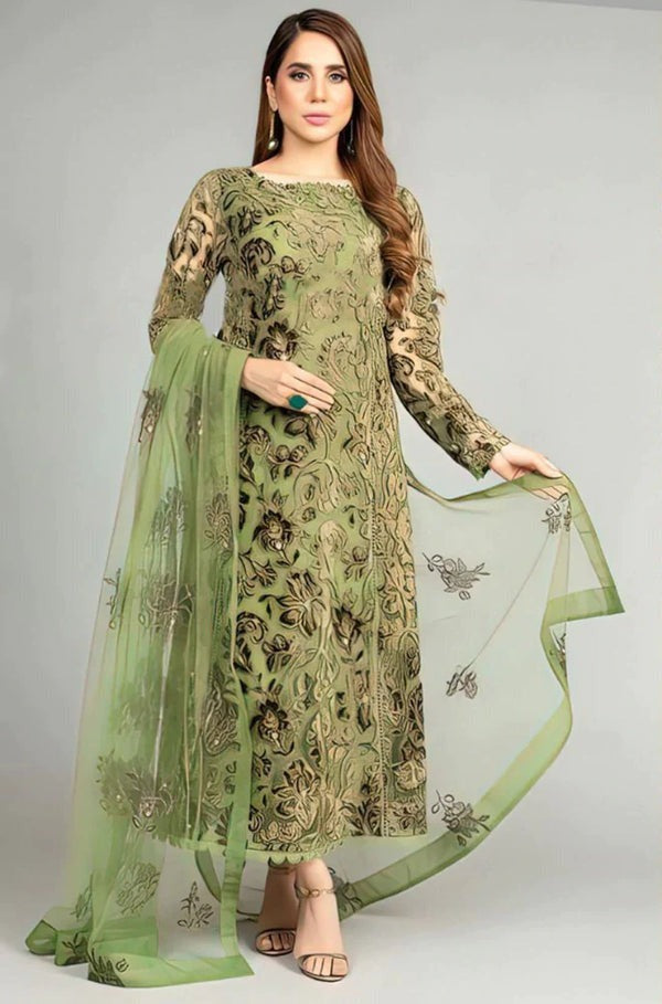 QN007 Summer Bareeze 3PC Lawn Embroidered Shirt With Organza Embroidered Dupatta - Qirat Noman