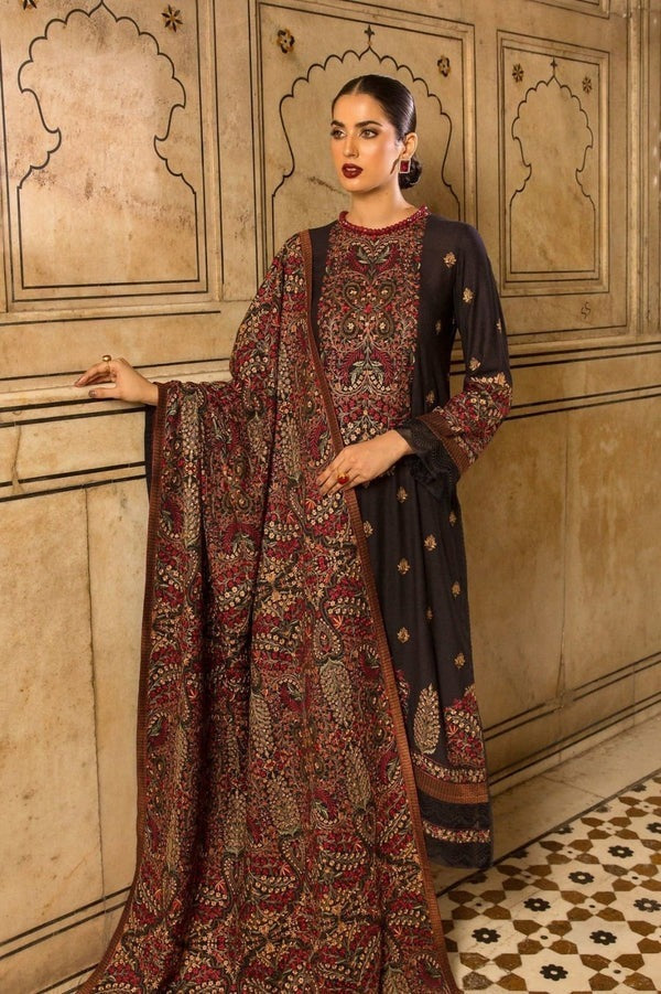 QN546 WINTER 3 Pc Embroidered Dhanak Suit with Heavy Embroidered Dhanak Shawll - Qirat Noman