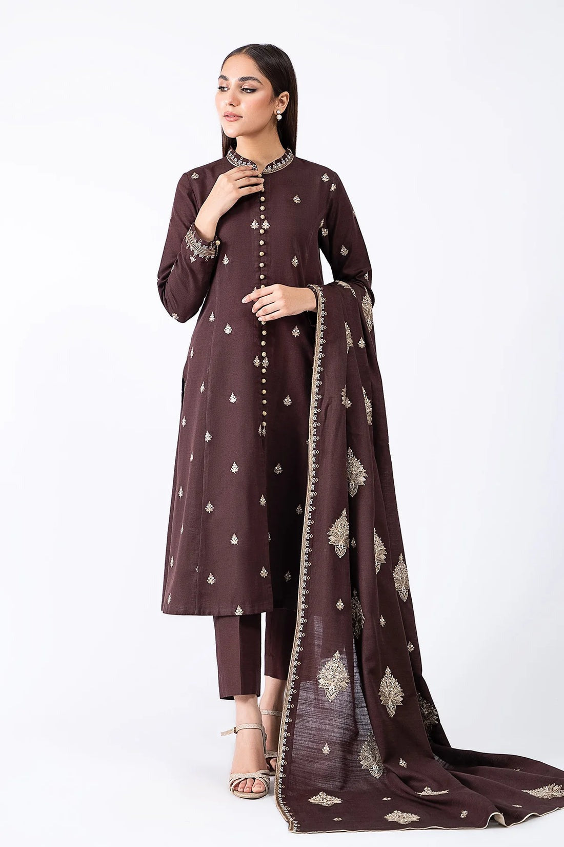 QN604 WINTER 3Pc Embroidered Dhanak Suit with Heavy Embroidered Dhanak Shawll - Qirat Noman