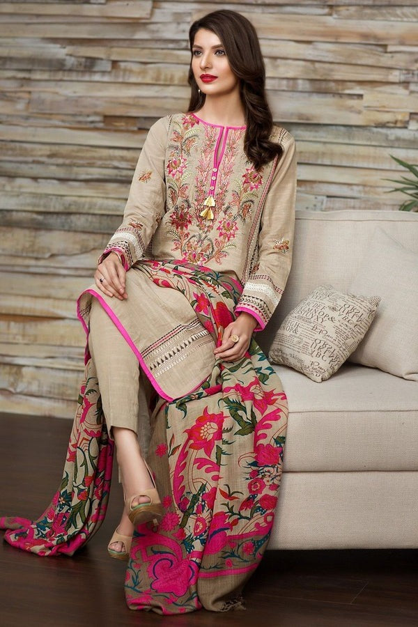 QN525 WINTER Embroidered khaddar 3pc With Wool Shaw - Qirat Noman