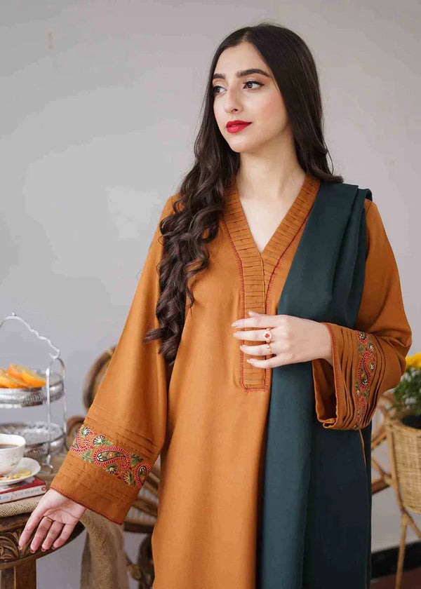 QN400 WINTER 3PC Dhanak suit with Embroidered Shawll - Qirat Noman