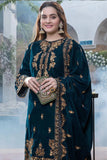 QN402-WINTER Embroidered Velvet Three piece With Velvet Shawl Winter Collection