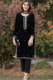 QN409-WINTER Velvet Embroidered Dress With Organza embroidered Dopata