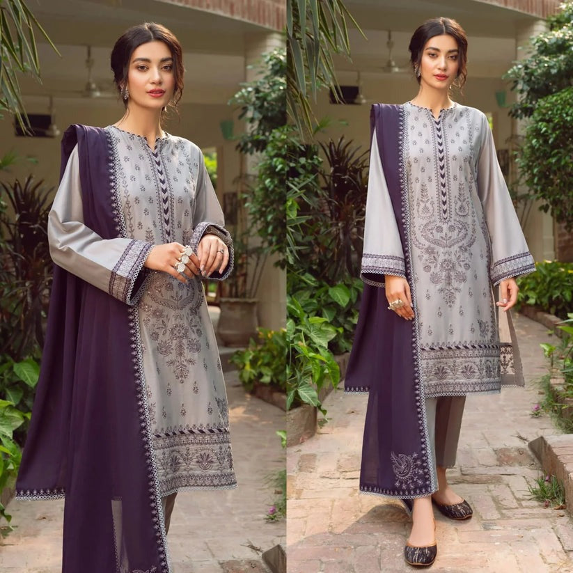 QN222-Jazmin - 3PC Summer Lawn Embroidered Shirt with Bamber Chiffon Embroidered Dupatta and Lawn Trousers - Qirat Noman