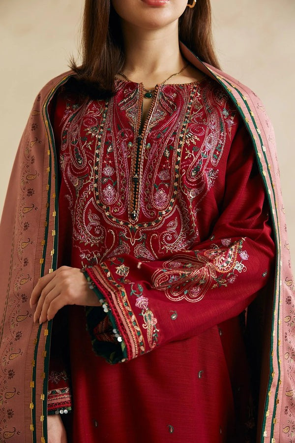 QN602 WINTER 3Pc Embroidered Dhanak Suit with Heavy Embroidered Dhanak Shawll - Qirat Noman