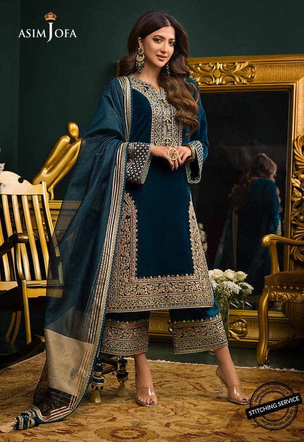 QN414 WINTER Heavy Embroidered Velvet Dress with Silk Trouser - Qirat Noman