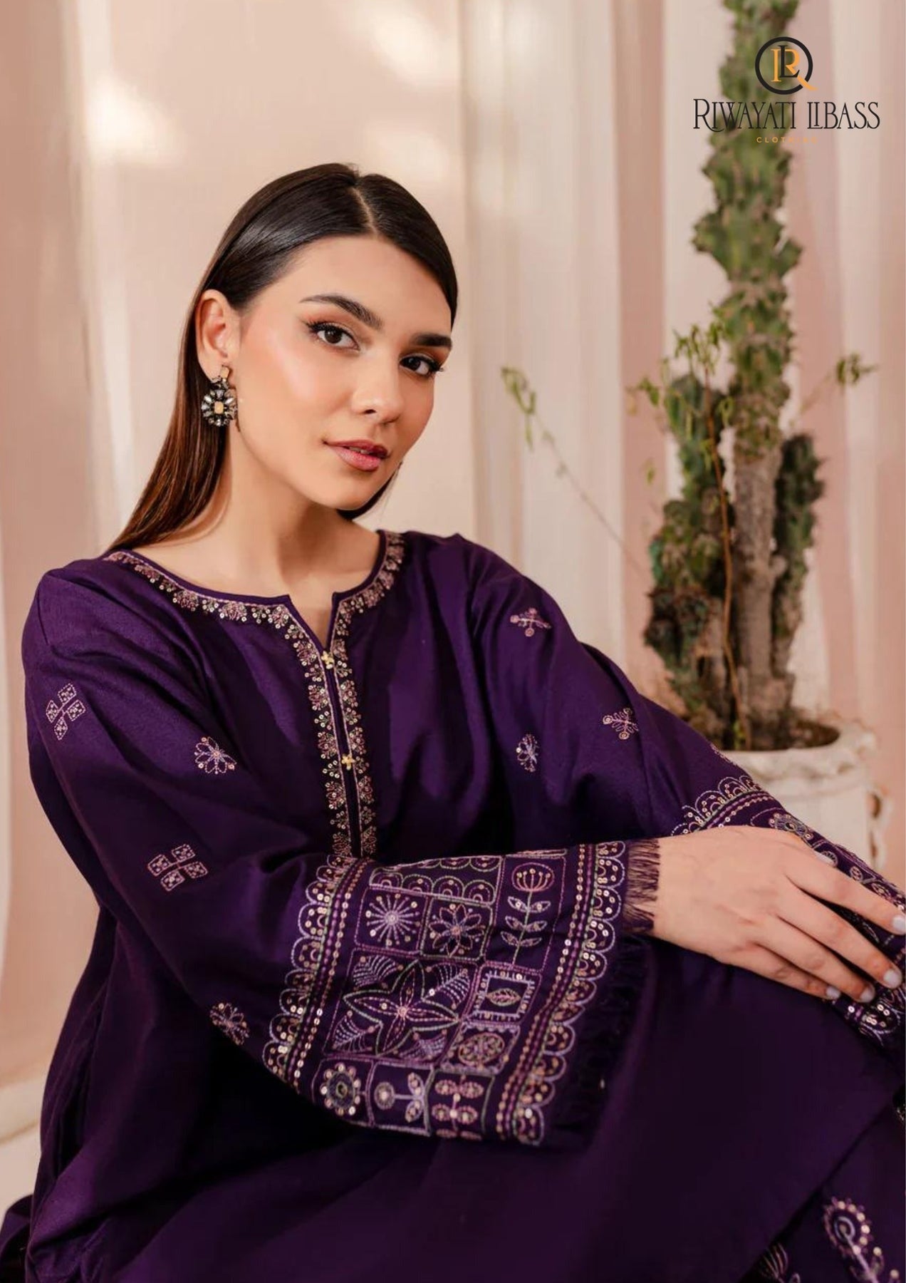 QN802 Winter 2PCs Dhanak Embroidered Dress With Dhanak Trouser - Qirat Noman