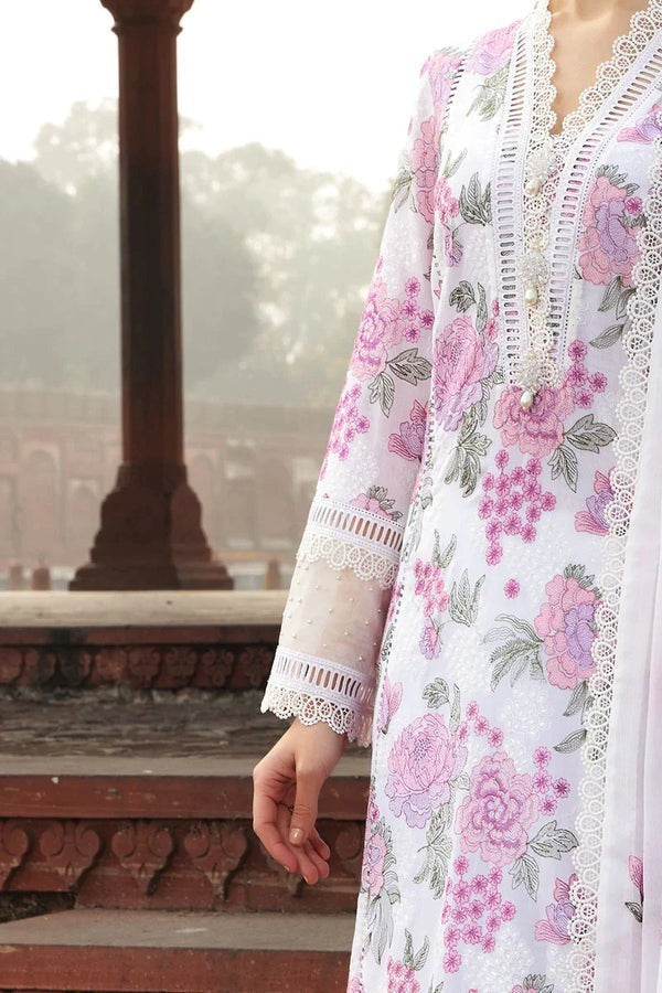 QN019 Bareeze Embroided 3pc Summer lawn dress with embroidered chiffon dupatta - Qirat Noman