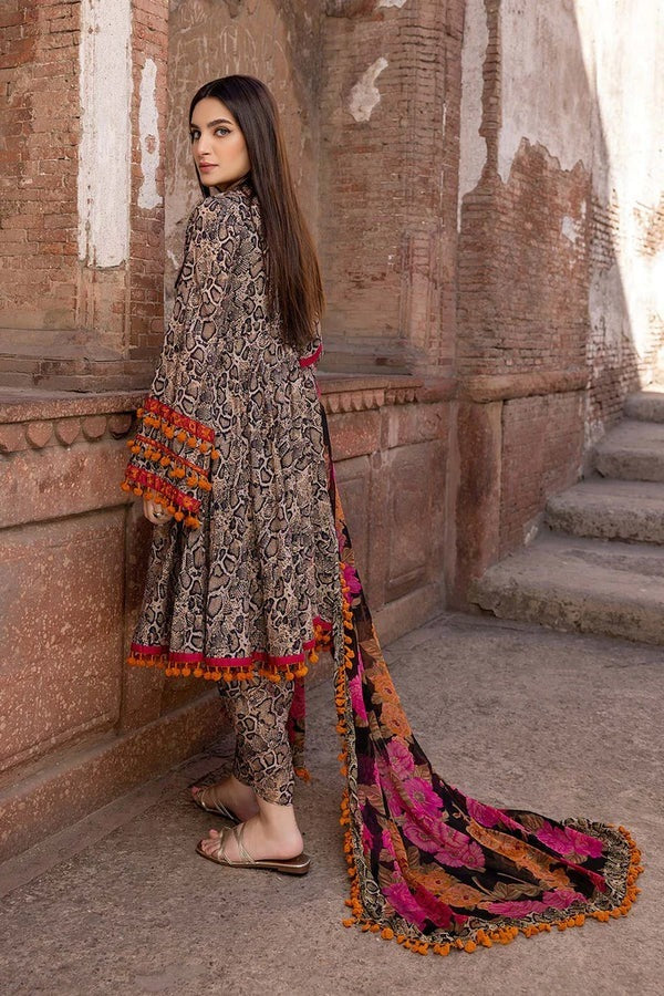 QN206 3PC Summer Lawn Printed Shirt With Patches & Bamber Chiffon Printed Dupatta - Qirat Noman