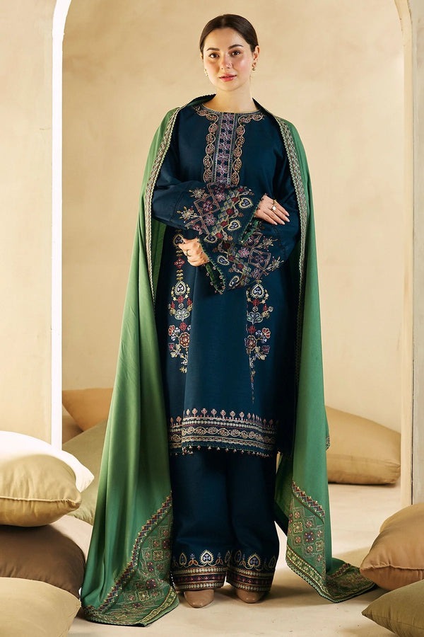 QN590 Winter 3Pc Embroidered Dhanak Suit with Heavy Embroidered Dhanak Shawll - Qirat Noman