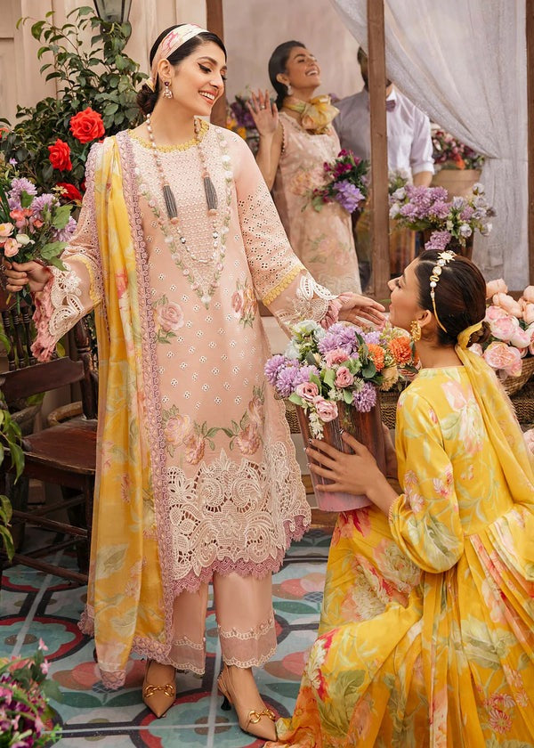 QN079 MUSHQ 3PC Summer EMBROIDERED LAWN SUIT WITH PRINTED SILK DUPATTA - Qirat Noman