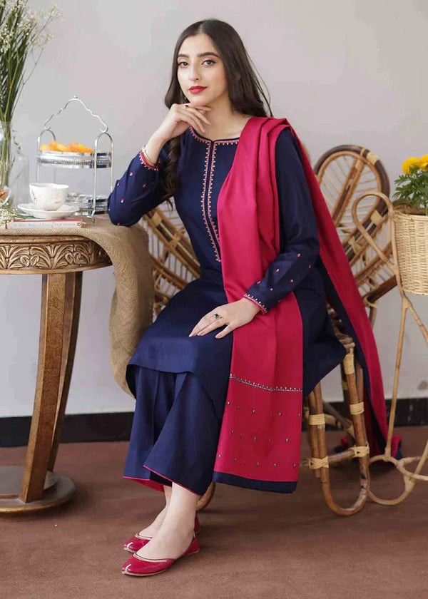 QN404 WINTER 3PC Dhanak suit with Embroidered Shawll - Qirat Noman