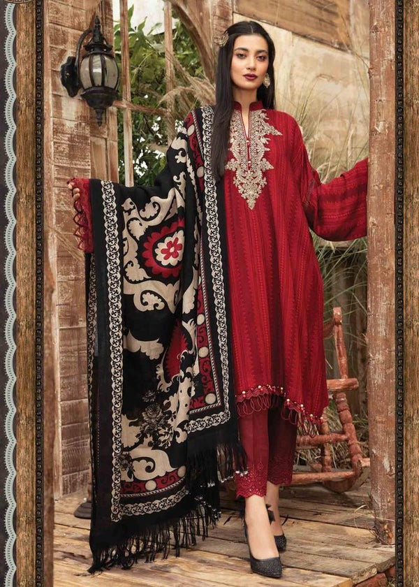 QN412 WINTER 3PC Dhannak Embroidered suit with Printed Shawll - Qirat Noman