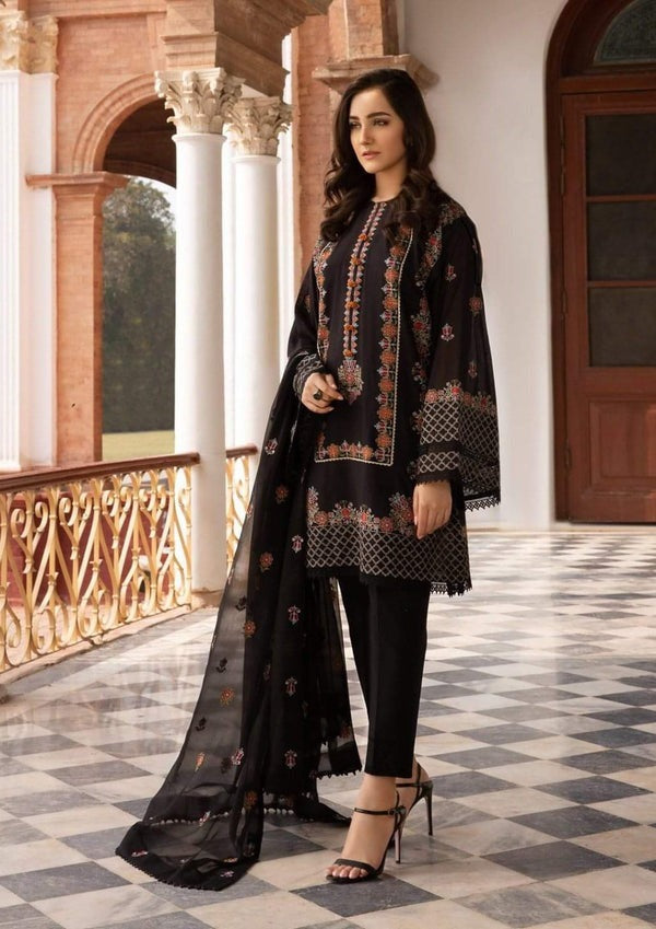 QN020 BAREEZE 3PC Summer LAWN EMBROIDERED DRESS WITH CHIFFON EMBROIDERED DUPATTA - Qirat Noman