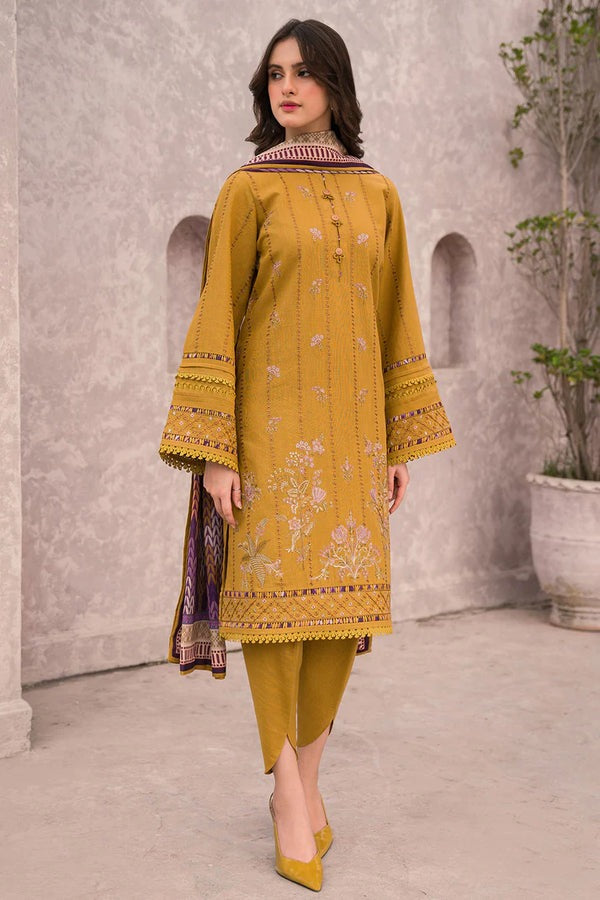 QN618 WINTER 3PC Dhannak Embroidered suit with Printed Shawll - Qirat Noman