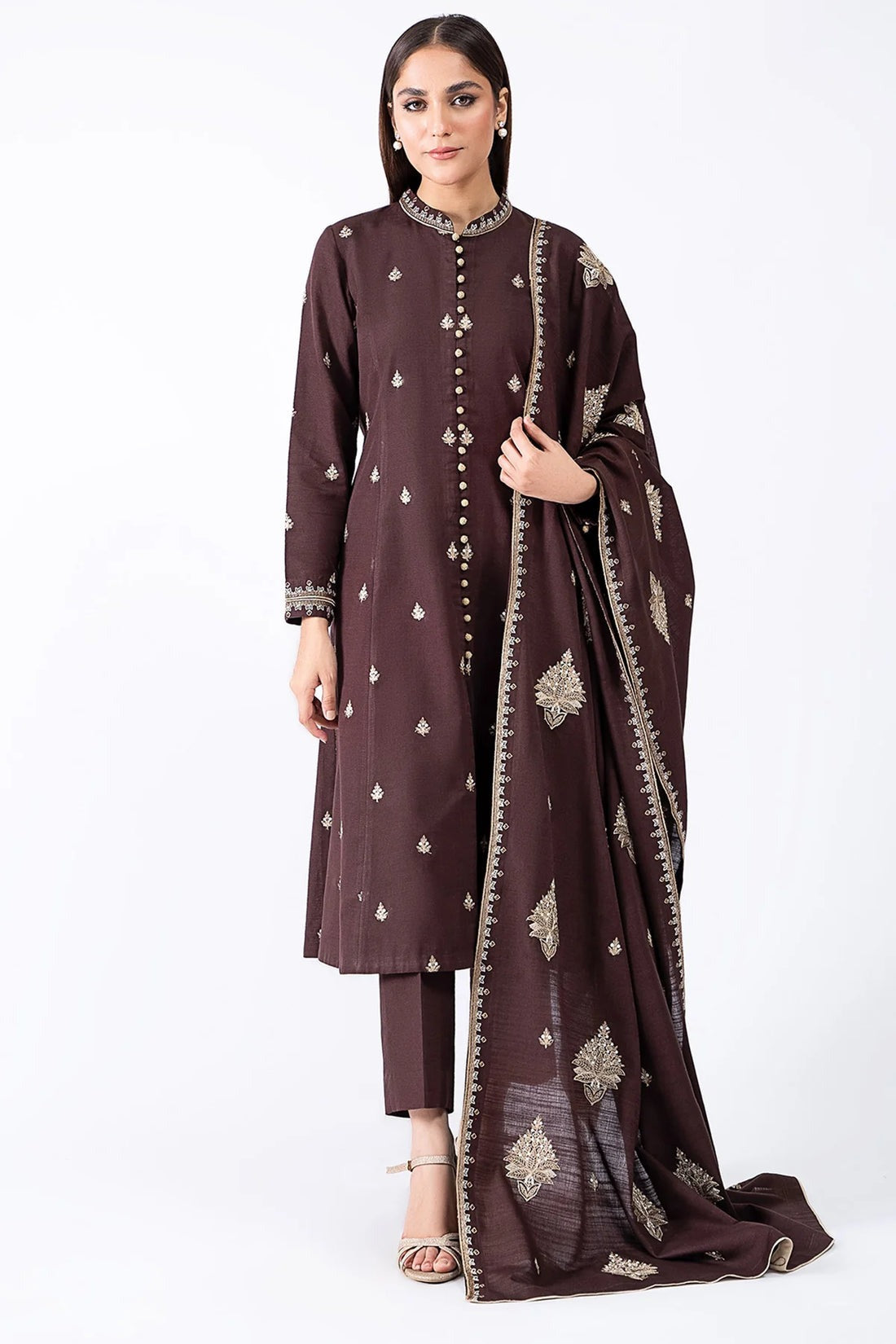 QN604 WINTER 3Pc Embroidered Dhanak Suit with Heavy Embroidered Dhanak Shawll - Qirat Noman