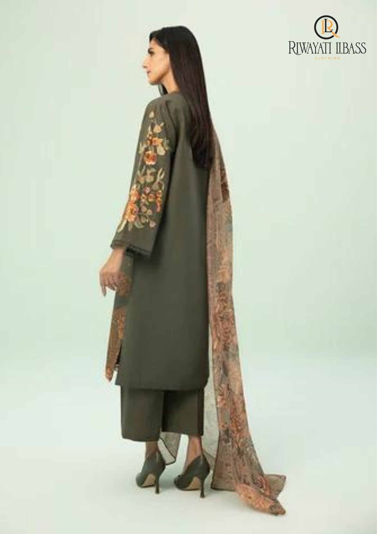 QN588 Winter 3PCs Dhanak Embroidered Dress With Dhanak Printed Shawl - Qirat Noman