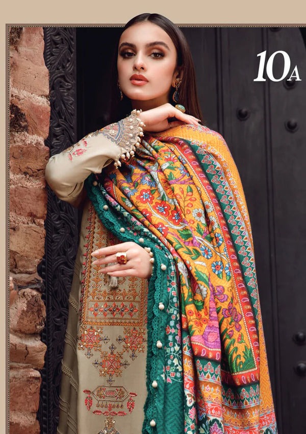 QN539 WINTER 3PC Dhannak Embroidered suit with Printed Shawll - Qirat Noman