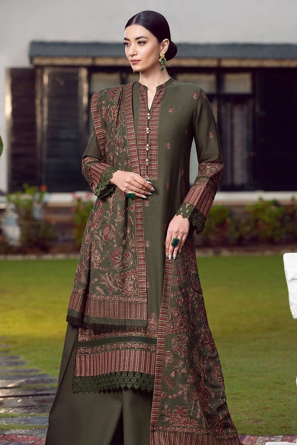 QN415 WINTER Embroidered Dhanak Suit with Heavy Embroidered Dhanak Shawl - Qirat Noman