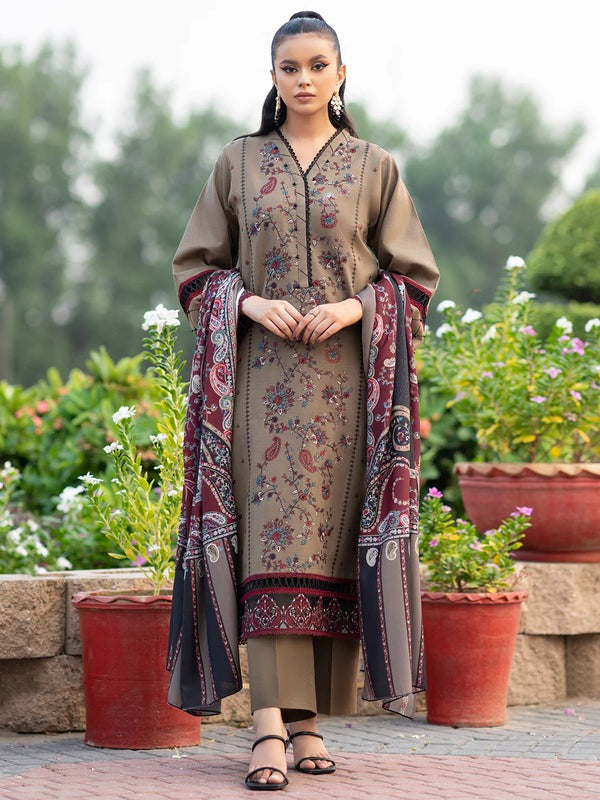 QN617 WINTER 3PC Dhannak Embroidered suit with Printed Shawll - Qirat Noman