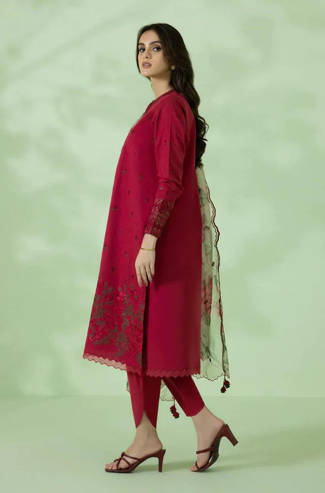 QN350-Sapphire 3PC Summer Lawn Heavy Embroidered Shirt With Paper Cotton Printed Dupatta - Qirat Noman