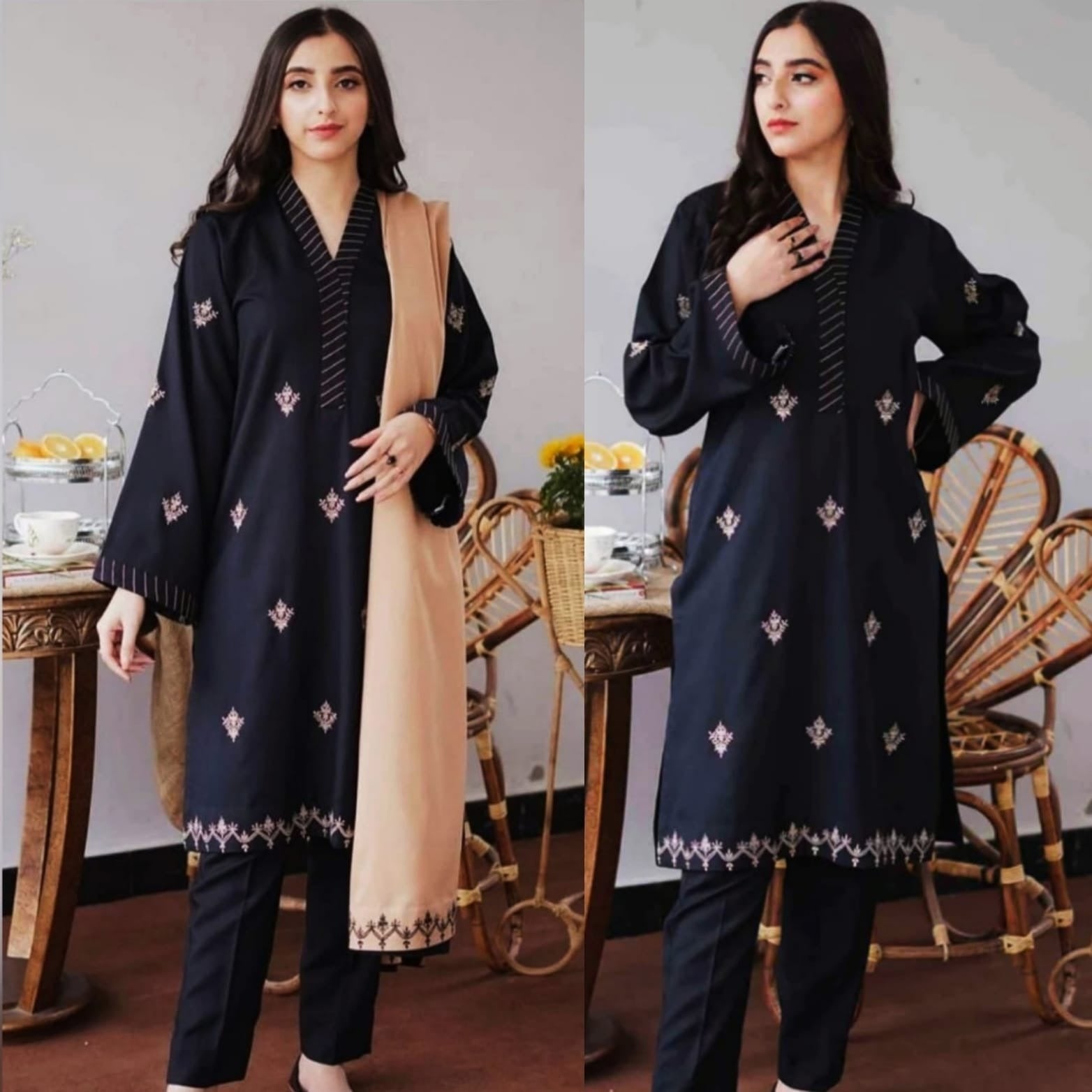 QN820 WINTER 3PC Dhanak suit with Embroidered Shawll - Qirat Noman