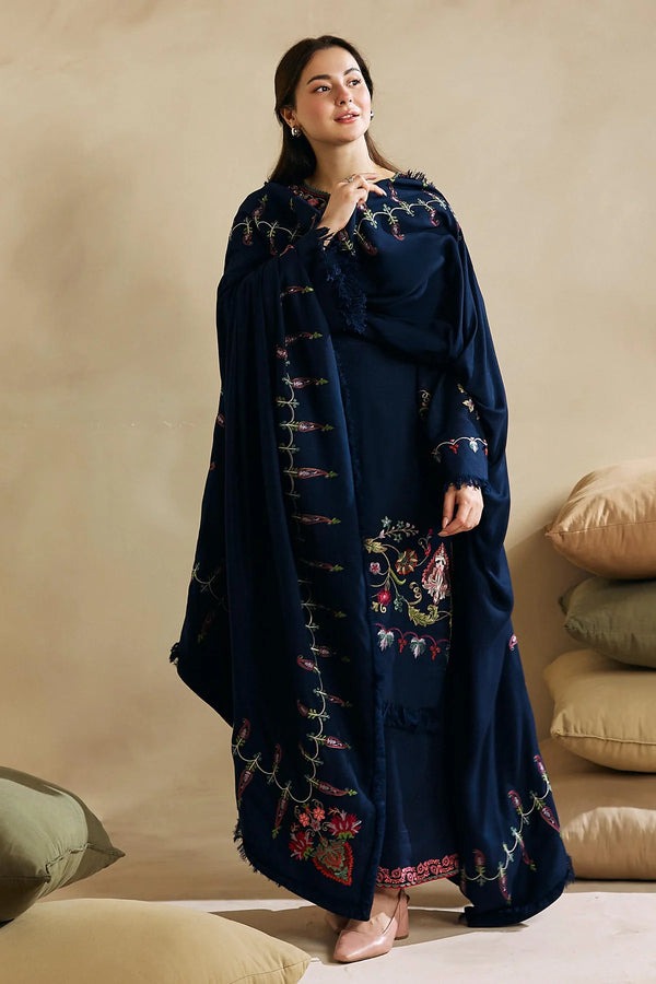 QN601 WINTER 3Pc Embroidered Dhanak Suit with Heavy Embroidered Dhanak Shawll - Qirat Noman