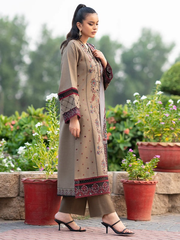 QN617 WINTER 3PC Dhannak Embroidered suit with Printed Shawll - Qirat Noman