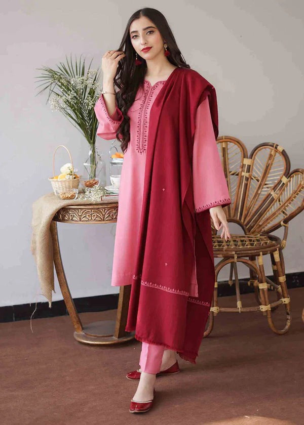 QN406 WINTER 3PC Dhanak suit with Embroidered Shawll - Qirat Noman