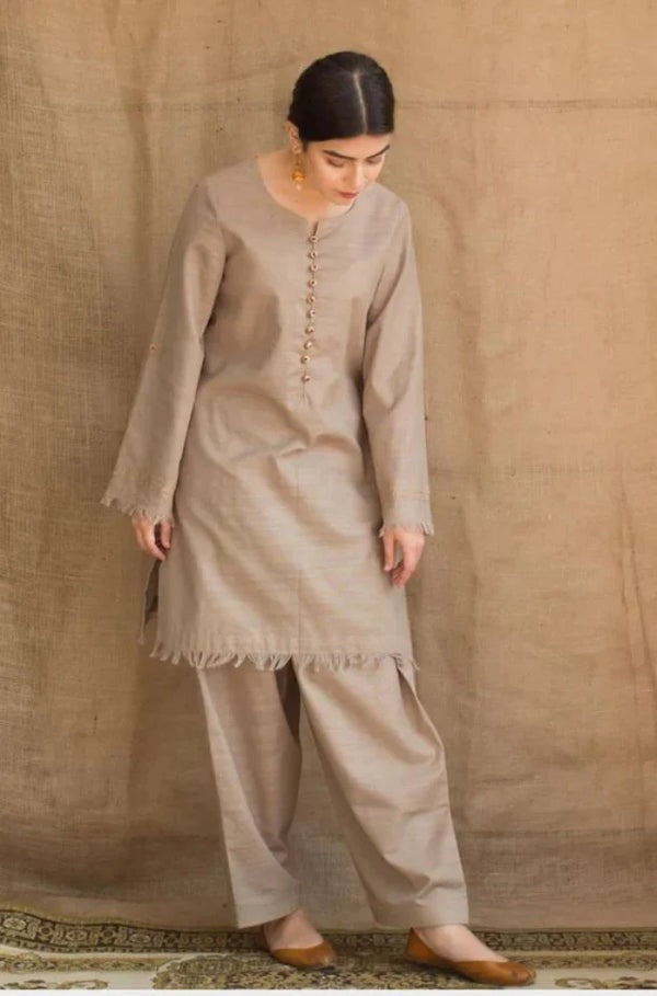 QN545 WINTER 3PC khaddar suit with Embroidered Shawll - Qirat Noman