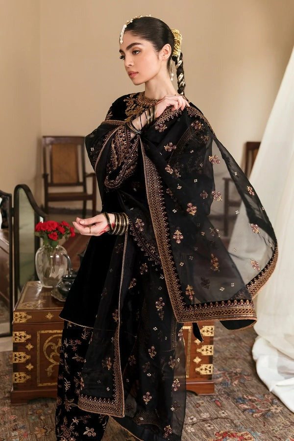 QN563 Winter Embroidered Velvet Dress With Organza embroidered Dopata - Qirat Noman