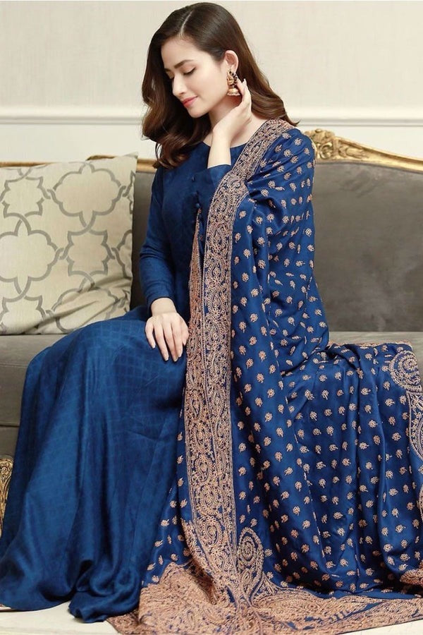 QN408 WINTER Linen Suit with Heavy Embroidered Linen Shawl - Qirat Noman