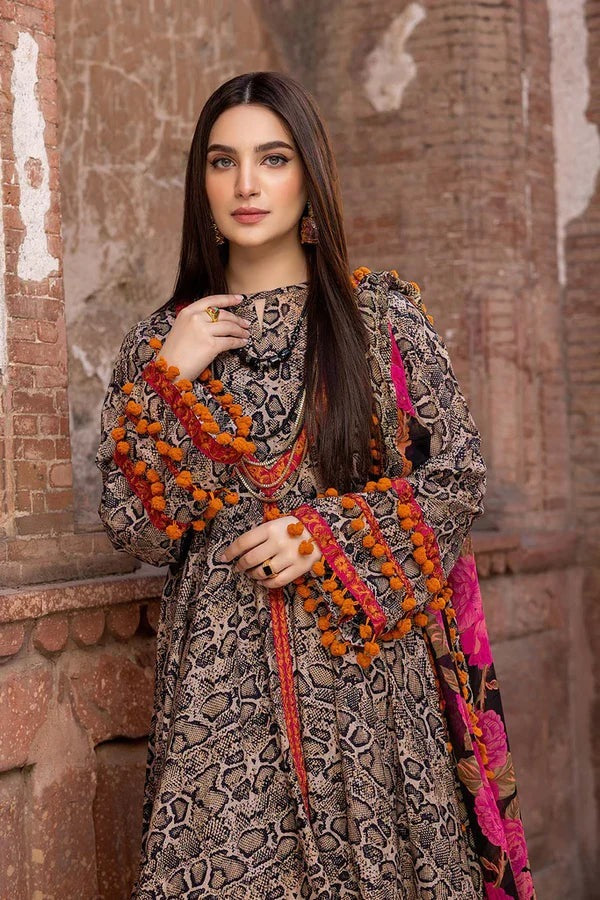 QN206 3PC Summer Lawn Printed Shirt With Patches & Bamber Chiffon Printed Dupatta - Qirat Noman