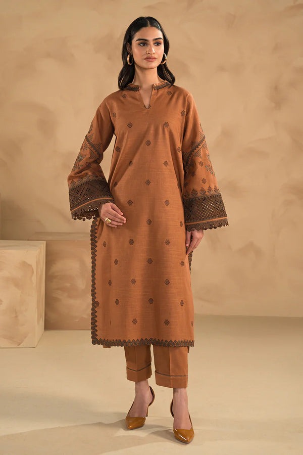 QN631 WINTER 3PC Dhannak Embroidered suit with Printed Shawll - Qirat Noman