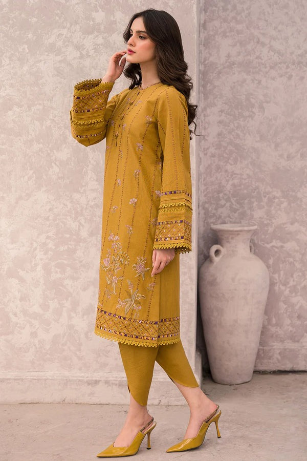 QN618 WINTER 3PC Dhannak Embroidered suit with Printed Shawll - Qirat Noman