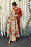 QN914-WINTER 3PC Dhanak Embroidered suit with Printed Shawll