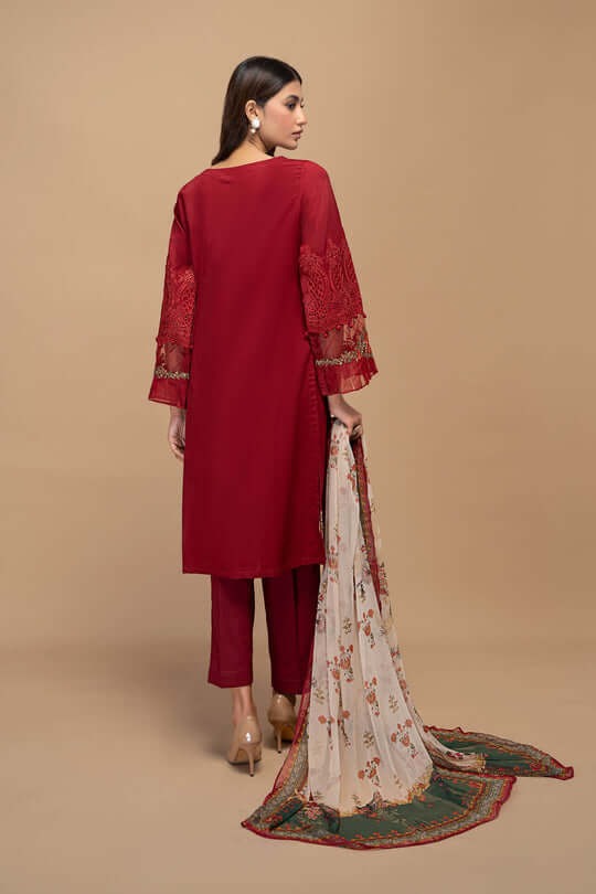 QN795-SUMMER 3PC Lawn Embroidered Shirt With Printed Monar Dupatta - Qirat Noman