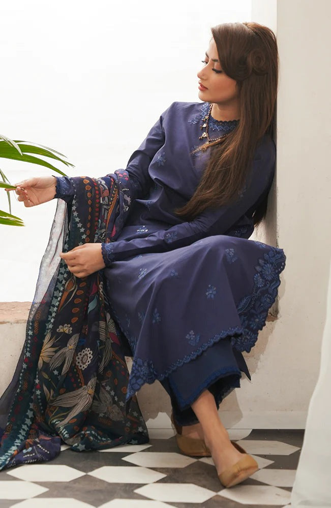 QN760-SUMMER - 3PC Lawn Heavy Embroidered Shirt With Monar Printed Dupatta - Qirat Noman