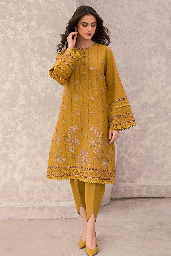 QN618 WINTER 3PC Dhannak Embroidered suit with Printed Shawll - Qirat Noman