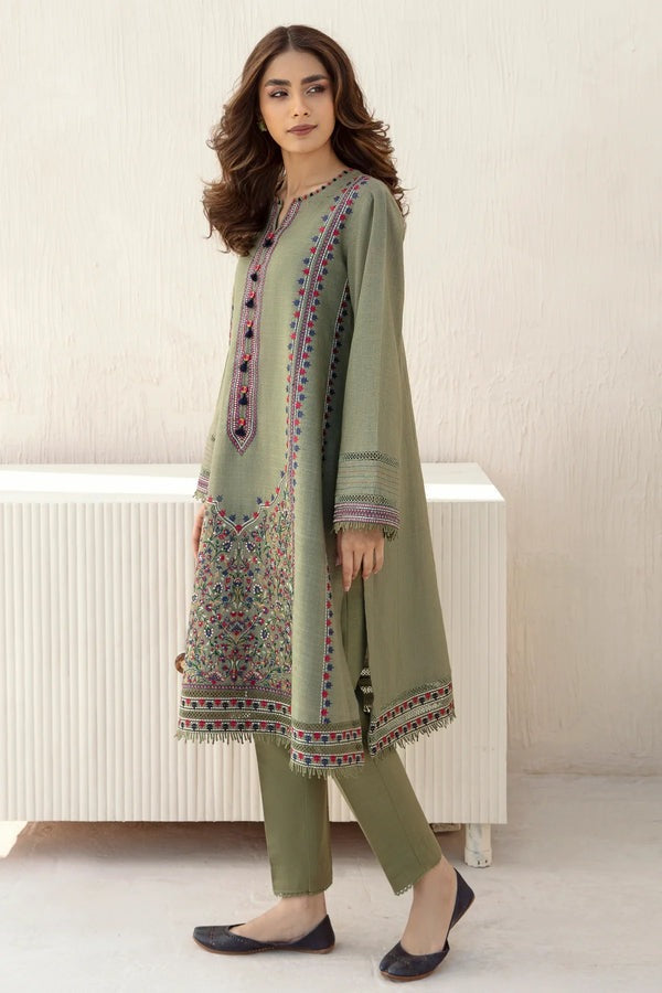 QN550 3pc Winter Embroidered khaddar Shirt With Bumble Wool Shawll - Qirat Noman