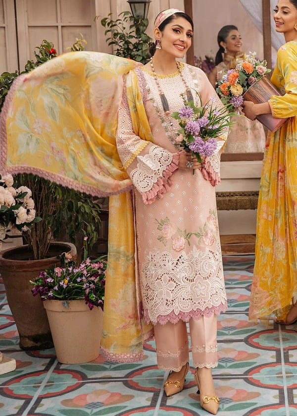 QN079 MUSHQ 3PC Summer EMBROIDERED LAWN SUIT WITH PRINTED SILK DUPATTA - Qirat Noman