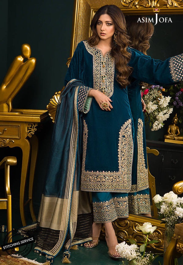 QN414 WINTER Heavy Embroidered Velvet Dress with Silk Trouser - Qirat Noman