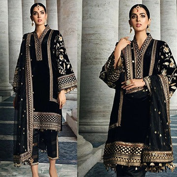 QN822 Winter Embroidered Velvet Dress With Organza embroidered Dopata - Qirat Noman