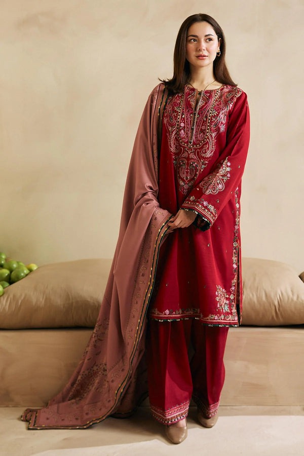 QN602 WINTER 3Pc Embroidered Dhanak Suit with Heavy Embroidered Dhanak Shawll - Qirat Noman