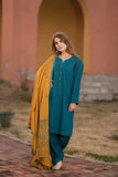 QN554-3 Piece Dhanak Suit with digital printed wool shawll